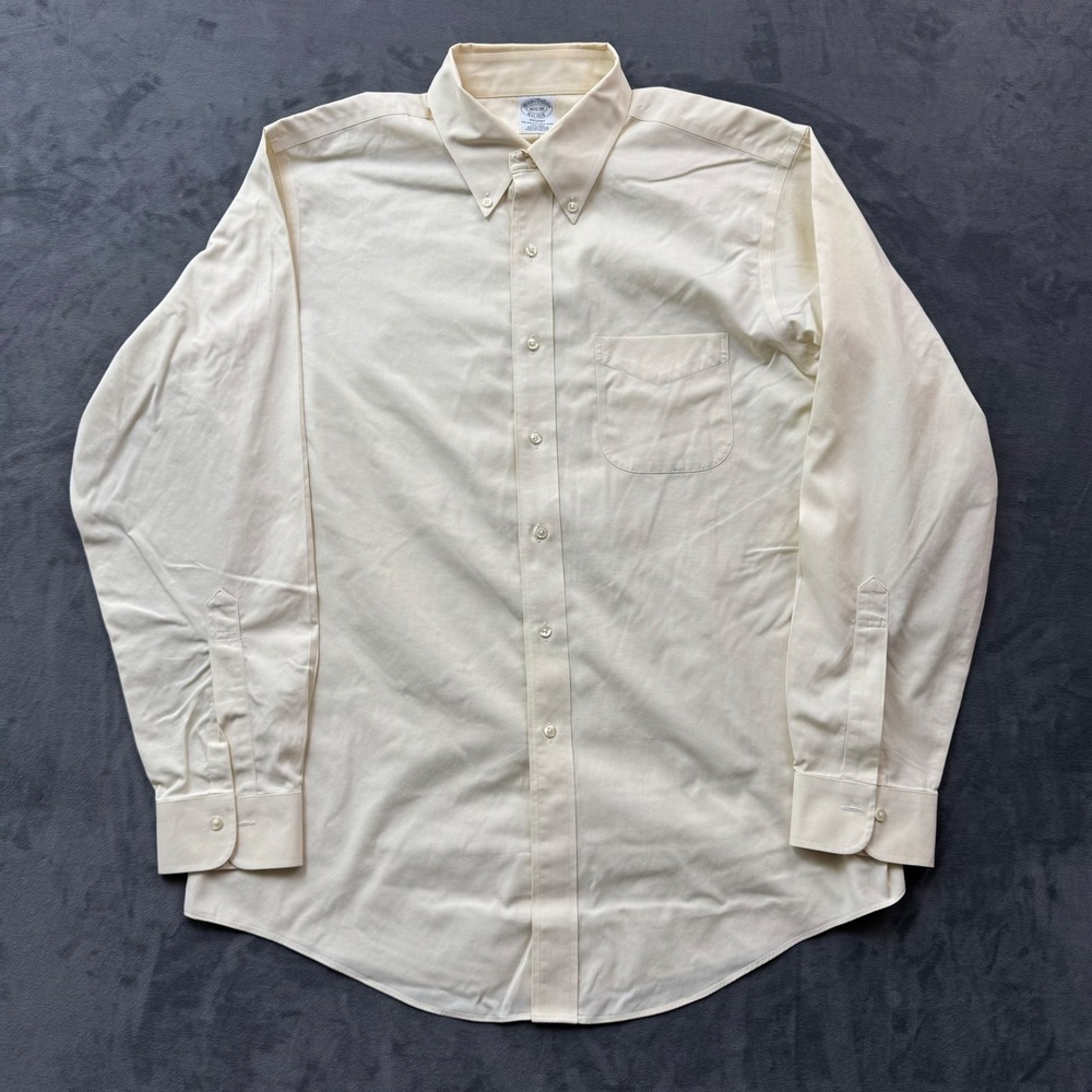 Brooks Brothers Regent Dress Shirt Mens 16.5 35 Cream Supima Cotton Non-Iron